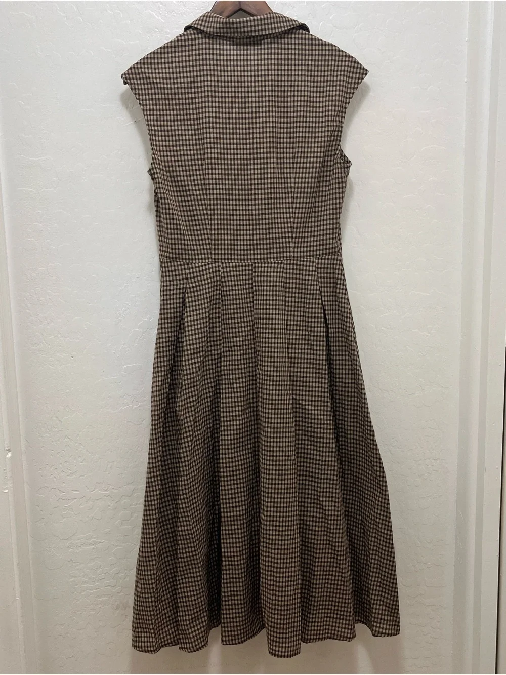 RIHOAS Brown Plaid Button Pleated Midi Dress Size S NWT Gingham Academia Vintage - Picture 5 of 8